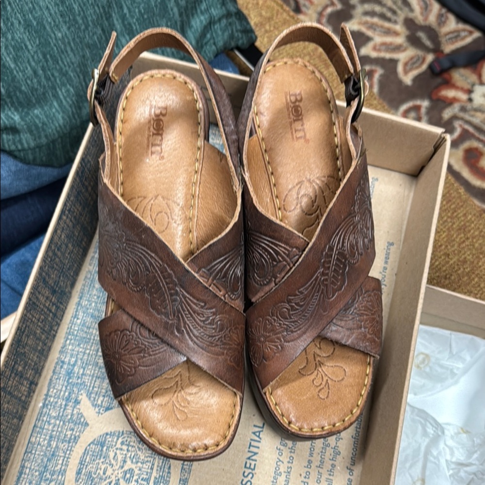 Born Brown Leather Slingback Sandals